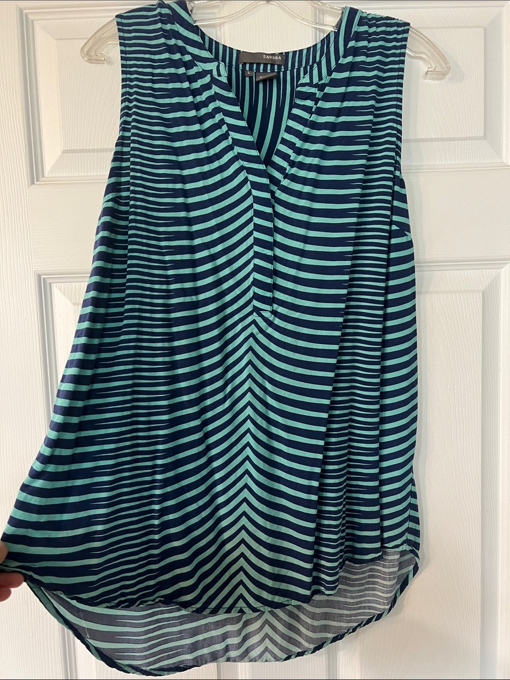 Striped Sleeveless V-Neck Tank Top - Teal & Navy